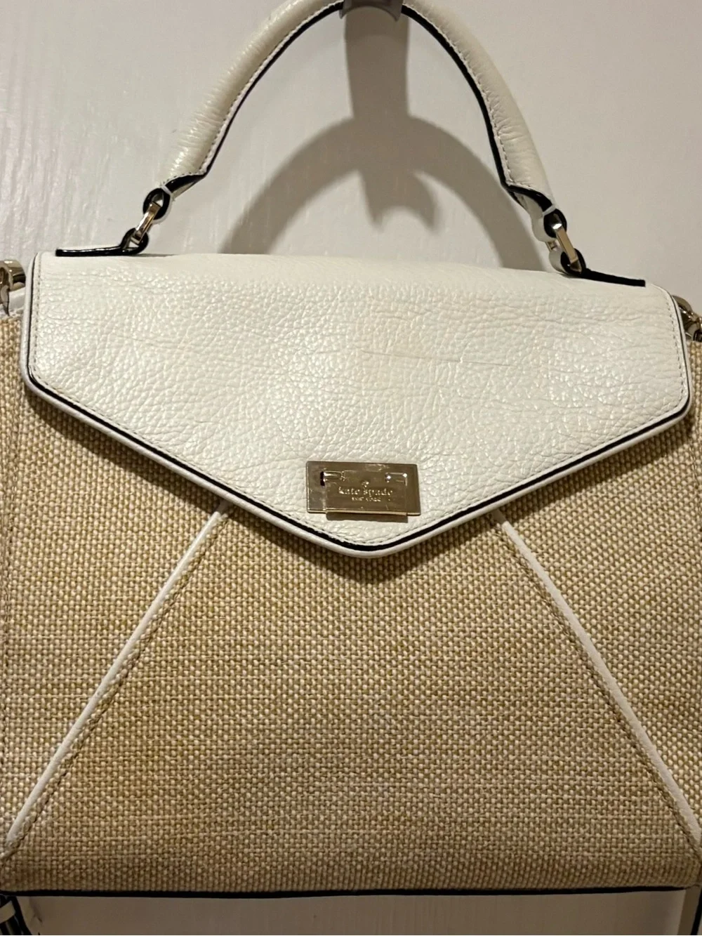 Kate Spade Laurel Wesley Place Convertible Crossbody Satchel Tweed Leather Trim